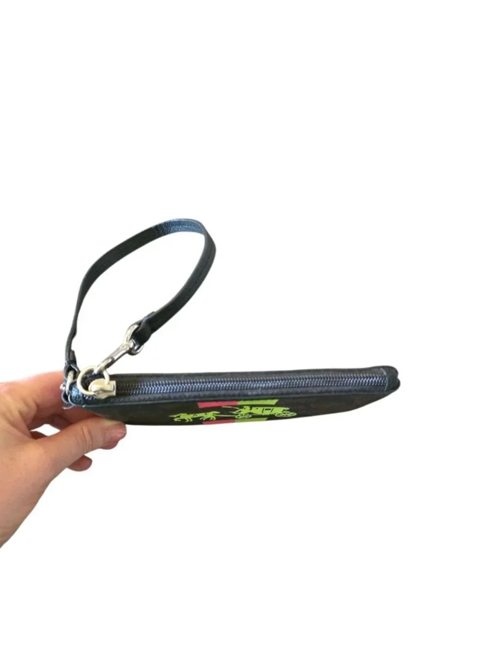 Coach Corner Zip Wristlet Signature Coated Canvas Neon Stripe Horse & Carriage